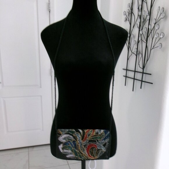 Vintage Beaded Art Deco Style Crossbody Purse Shoulder Bag Multi Color Black Red - Picture 2 of 13